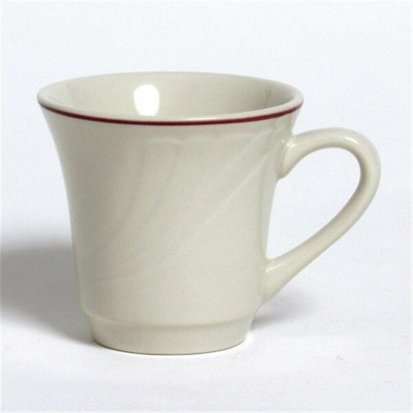 Tuxton China Monterey 3.38 in. Embossed Pattern China Tall Cup - American White with Berry band - 3 Dozen YBF-070